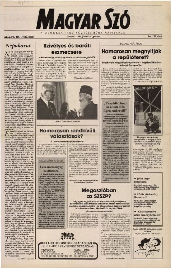 Magyar Szó, 49. évf. 1992. június 19. 166. sz. 1–16. oldal