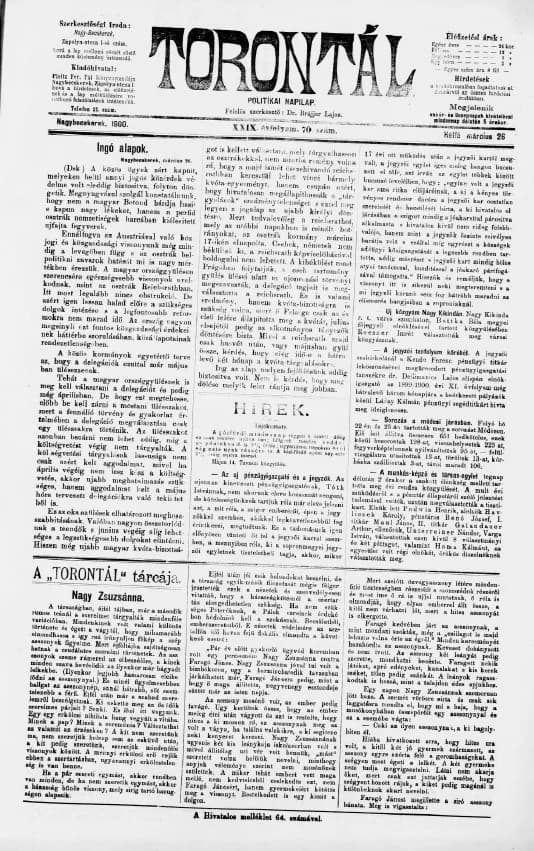 Torontál, 29. évf. 1900. március 26. 70. sz.