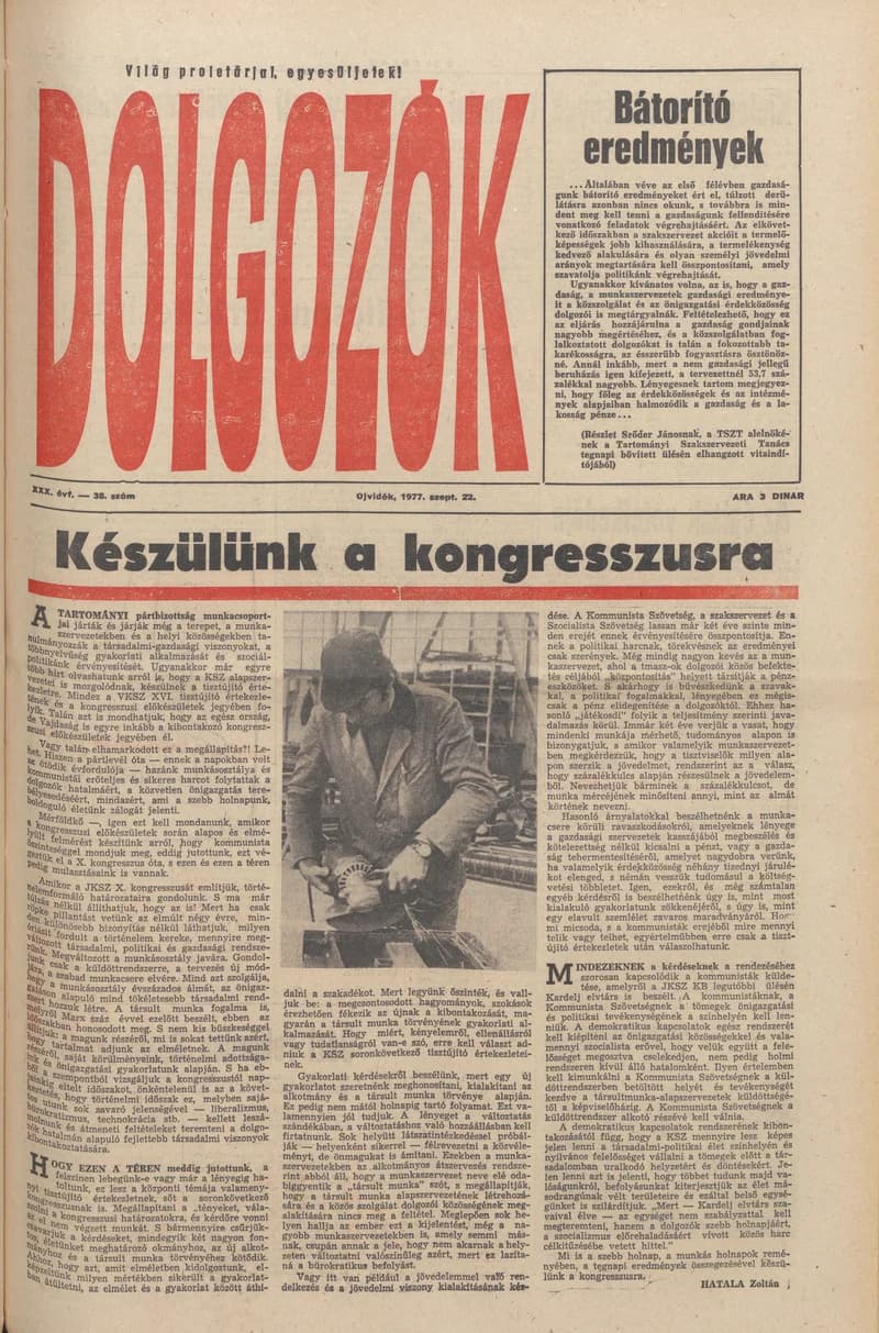 Dolgozók, 31. évf. 1977. szeptember 22. 38. sz.