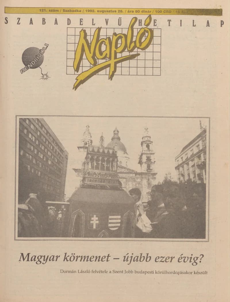Napló - Szabadelvű hetilap, 3. évf. 1992. augusztus 26. 121. sz.