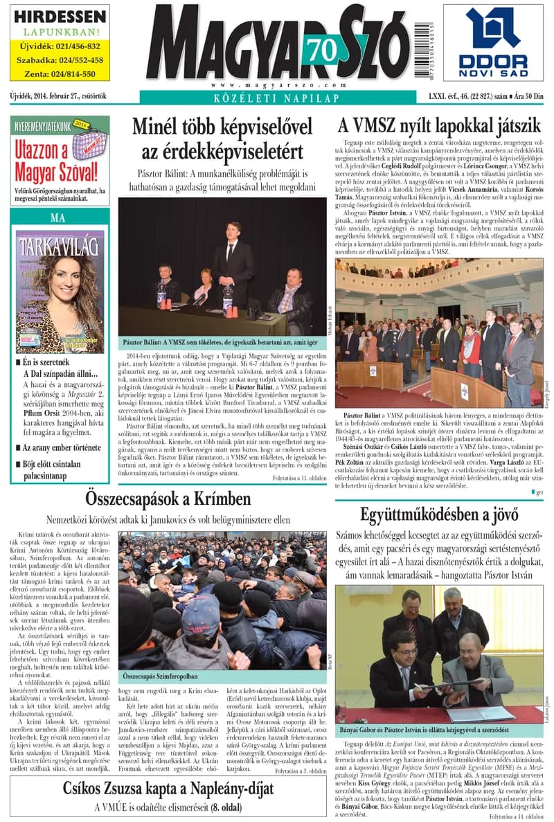 Magyar Szó, 71. évf. 2014. február 27. 46. sz. 1–20. oldal