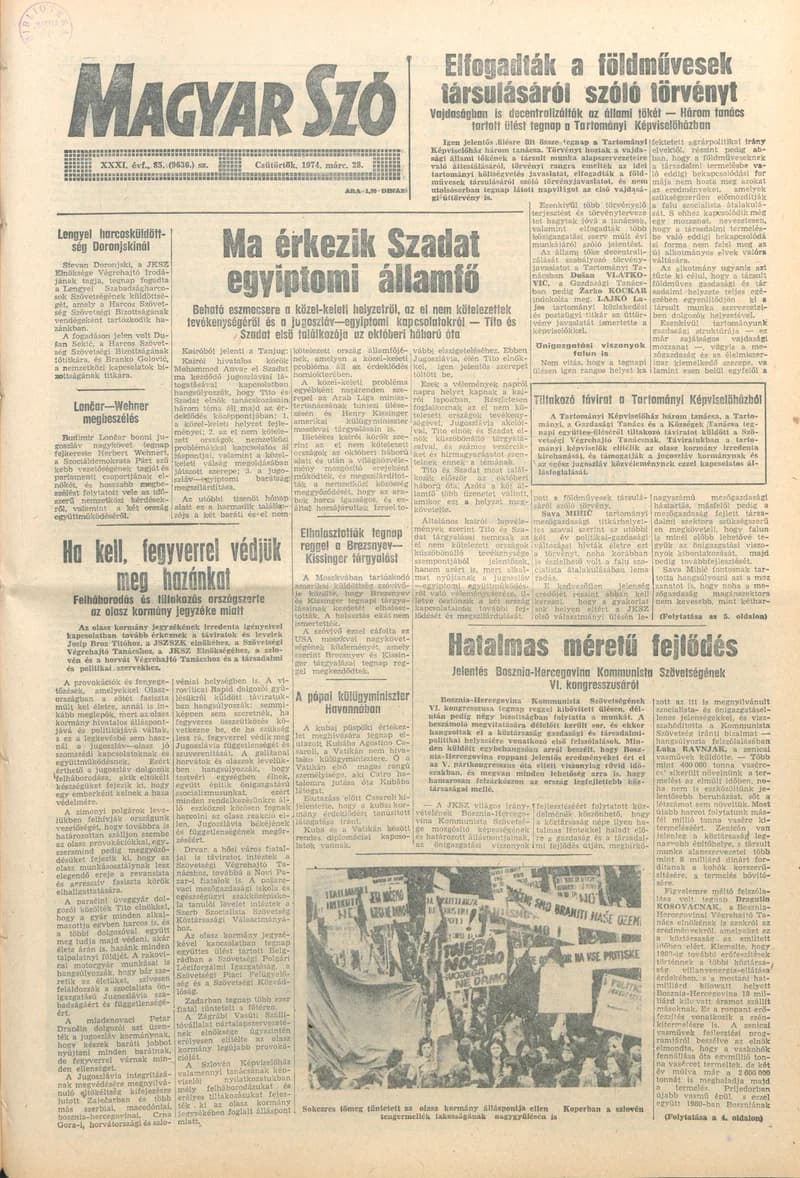 Magyar Szó, 31. évf. 1974. március 28. 85. sz. 1–20. oldal