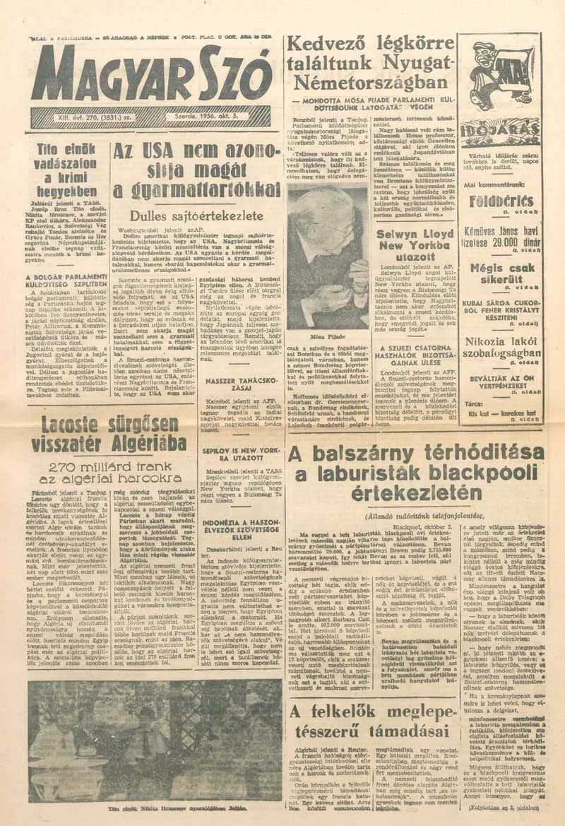 Magyar Szó, 13. évf. 1956. október 3. 270. sz. 1–8. oldal