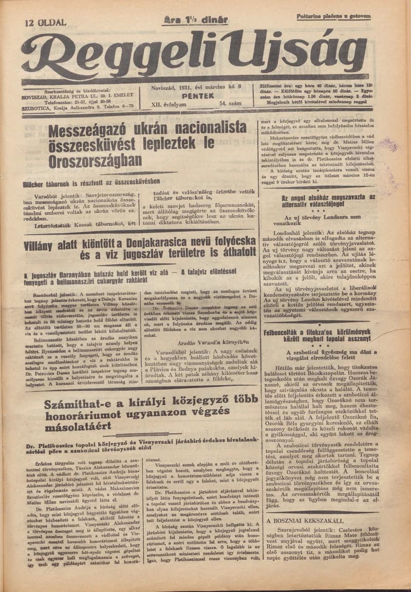 Reggeli Újság, 12. évf. 1931. március 6. 54. sz.