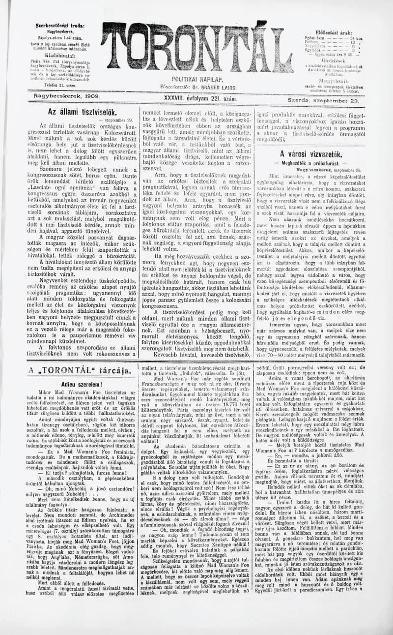 Torontál, 38. évf. 1909. szeptember 29. 221. sz.