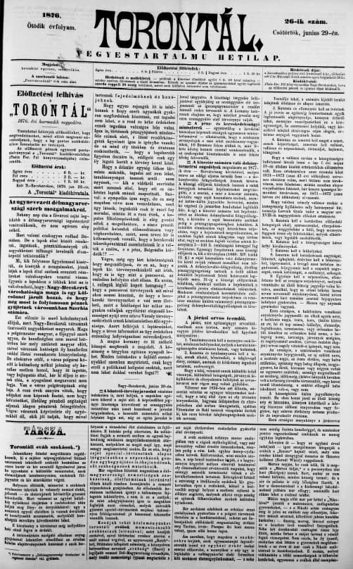 Torontál, 5. évf. 1876. június 29. 26. sz.