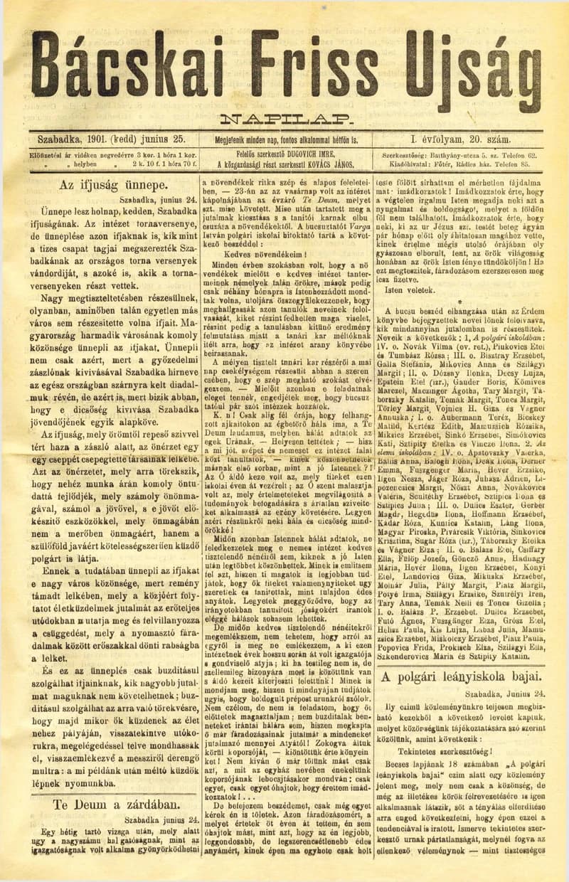 Bácskai Friss Ujság, 1. évf. 1901. június 25. 20. sz.