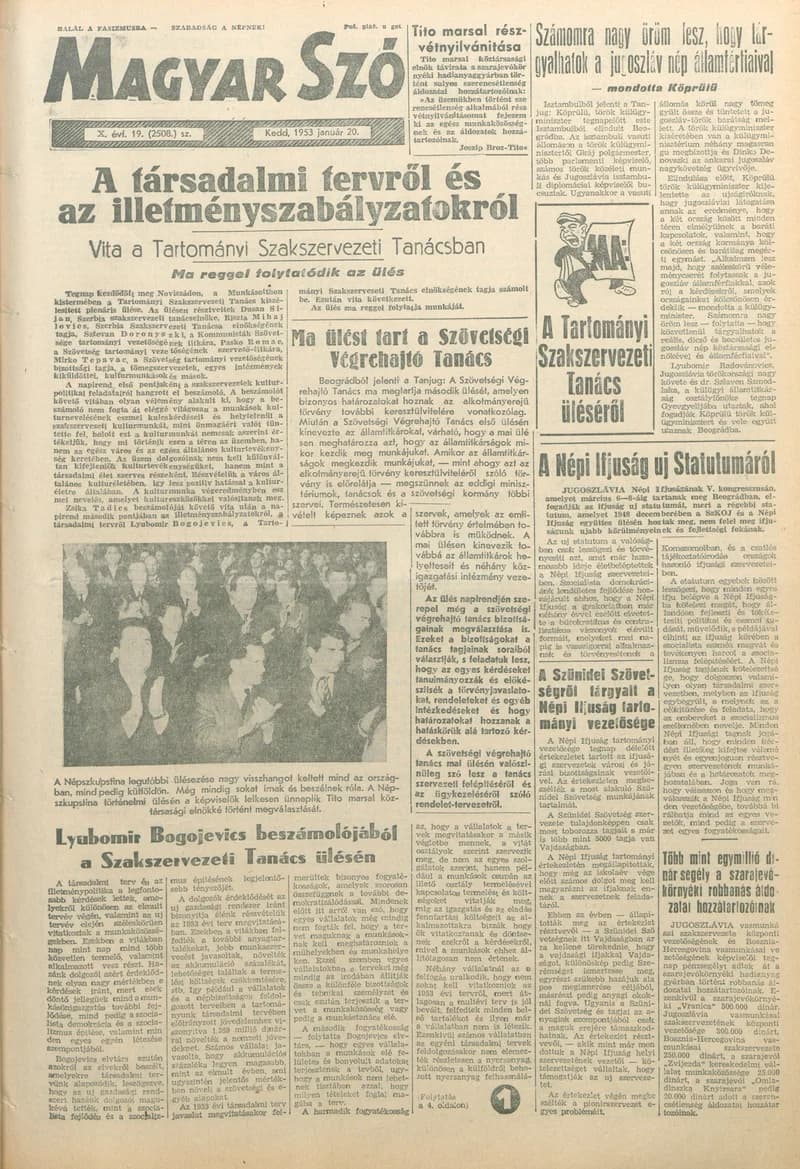 Magyar Szó, 10. évf. 1953. január 20. 19. sz. 1–10. oldal