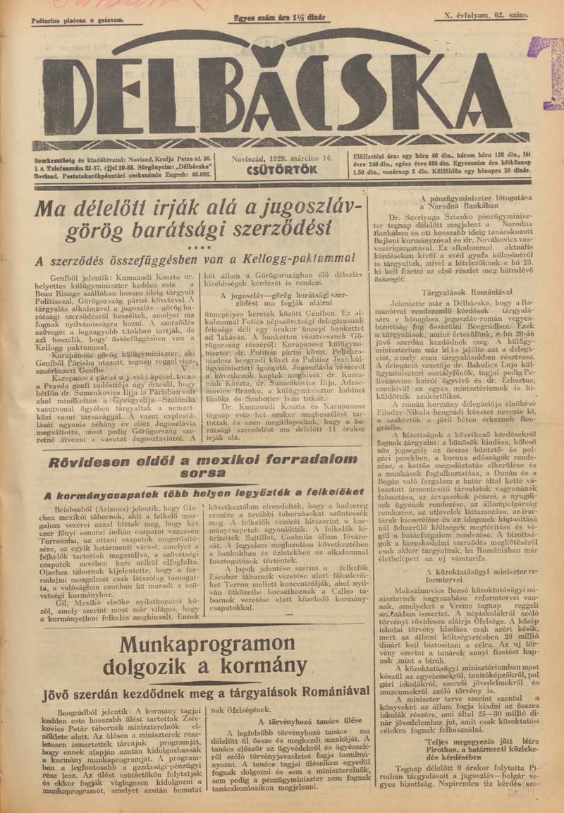 Délbácska, 10. évf. 1929. március 14. 62. sz.