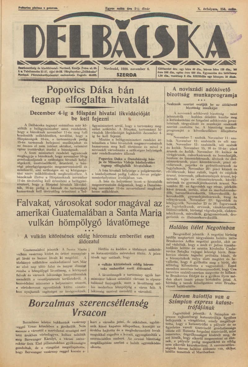 Délbácska, 10. évf. 1929. november 6. 258. sz.