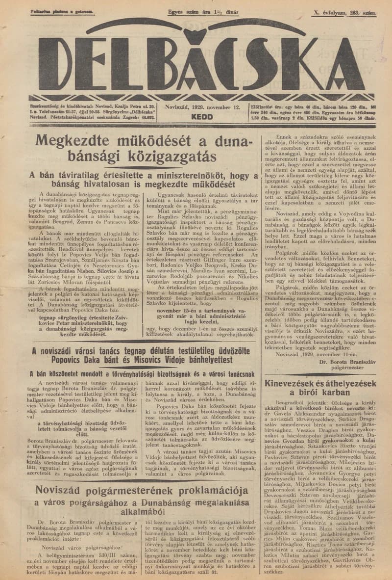 Délbácska, 10. évf. 1929. november 12. 263. sz.