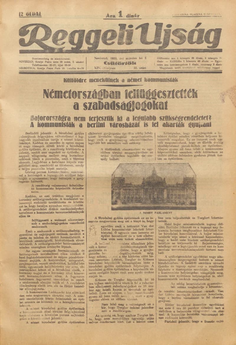 Reggeli Újság, 14. évf. 1933. március 2. 52. sz.