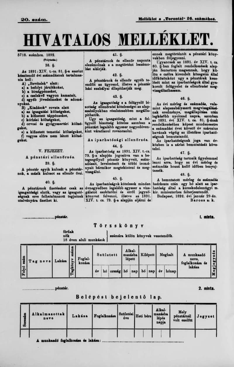 A Totontál  hivatalos melléklete, 5. évf. 1892. február 25. 20. sz.