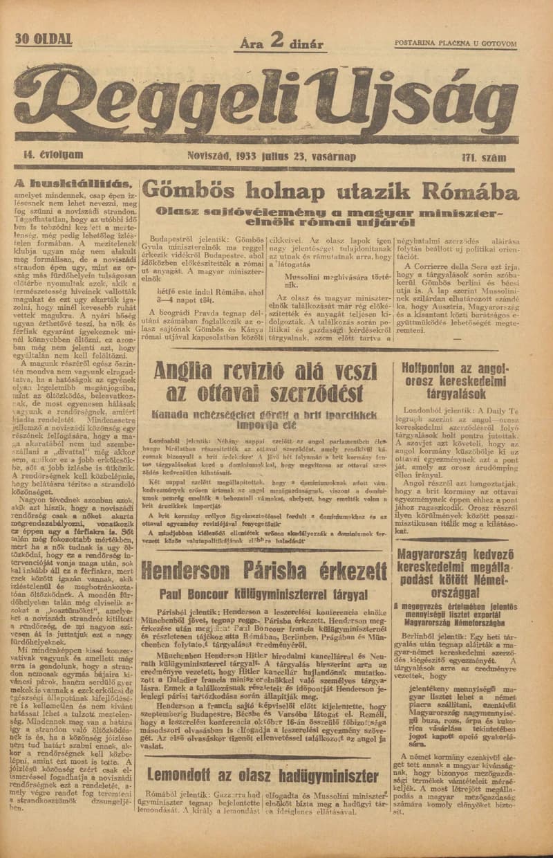Reggeli Újság, 14. évf. 1933. július 23. 171. sz.