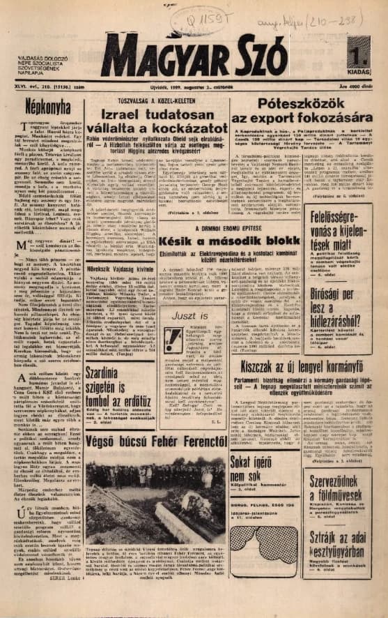 Magyar Szó, 46. évf. 1989. augusztus 3. 210. sz. 1–16. oldal