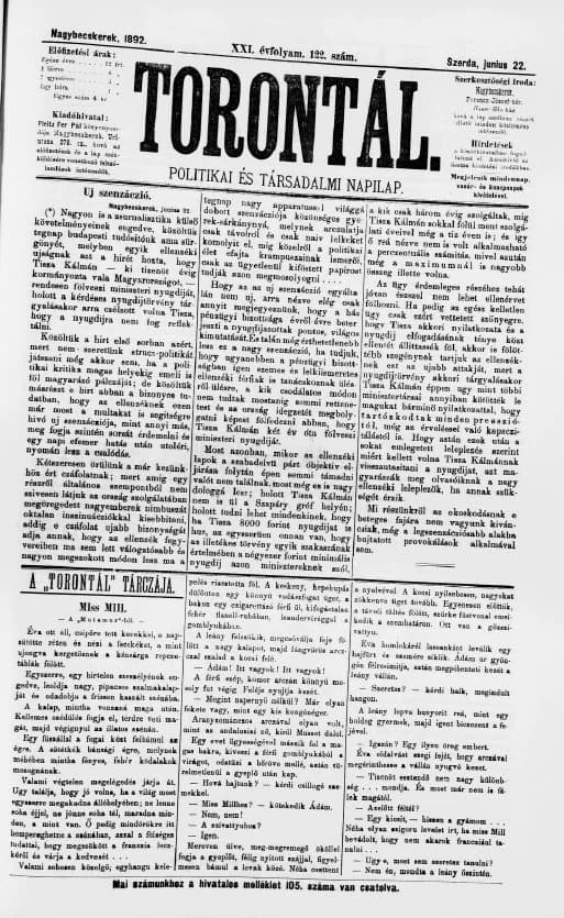 Torontál, 21. évf. 1892. június 22. 122. sz.