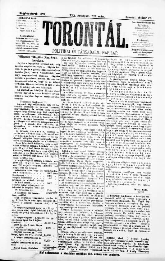 Torontál, 21. évf. 1892. október 22. 223. sz.