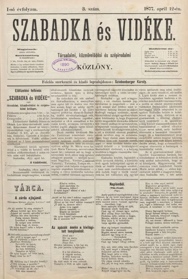 Szabadka és vidéke, 1. évf. 1877. április 12. 3. sz.