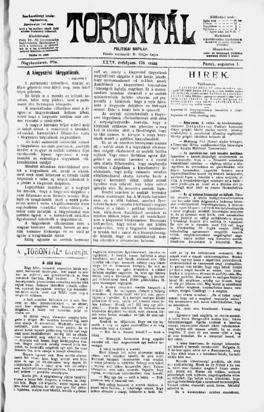 Torontál, 35. évf. 1906. augusztus 3. 176. sz.