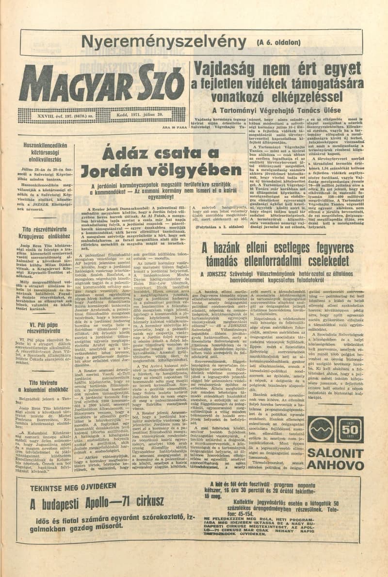 Magyar Szó, 28. évf. 1971. július 20. 197. sz. 1–16. oldal