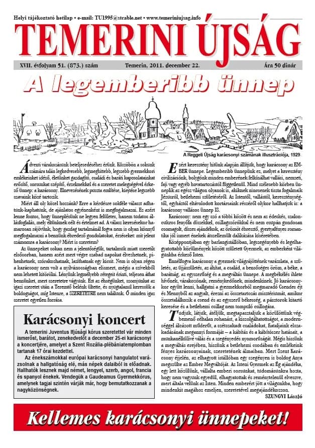 Temerini Újság, 17. évf. 2011. december 22. 51. sz.