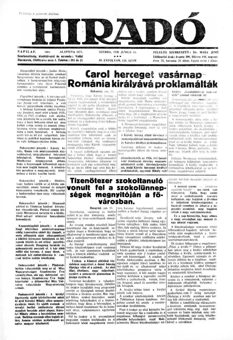 Híradó, 59. évf. 1930. június 11. 133. sz.