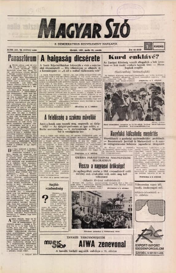 Magyar Szó, 48. évf. 1991. április 10. 98. sz. 1–20. oldal