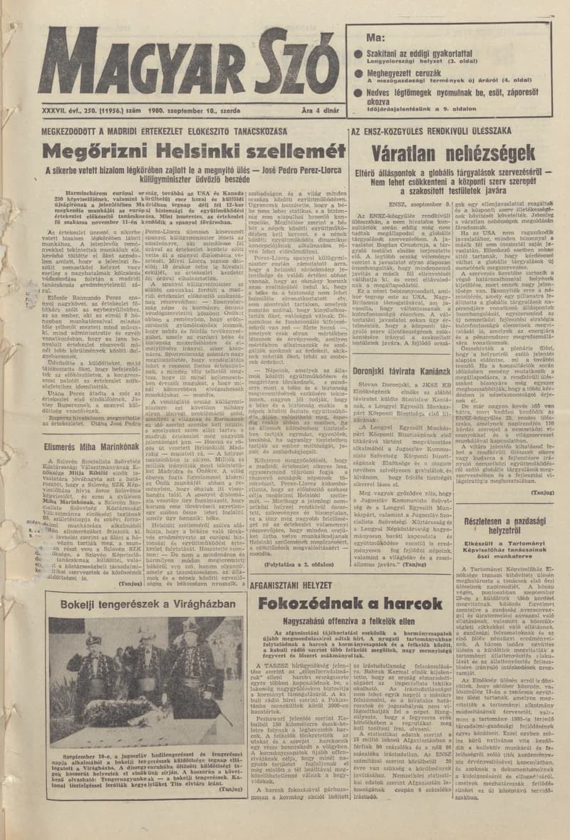 Magyar Szó, 37. évf. 1980. szeptember 10. 250. sz. 1–20. oldal