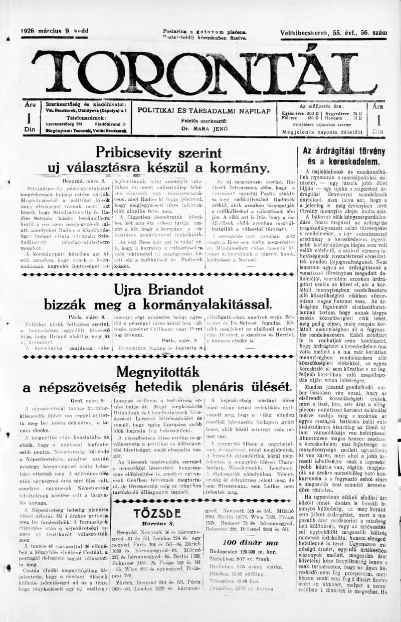 Torontál, 55. évf. 1926. március 9. 56. sz.