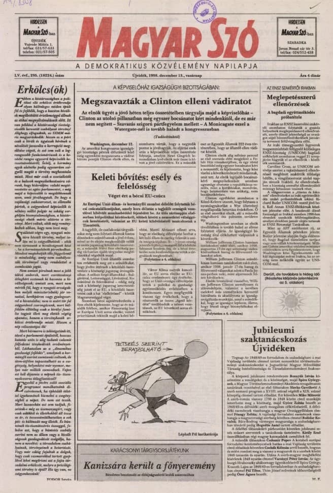 Magyar Szó, 55. évf. 1998. december 13. 295. sz. 1–24. oldal