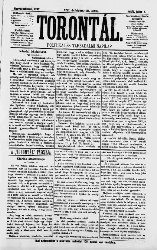 Torontál, 21. évf. 1892. július 4. 131. sz.