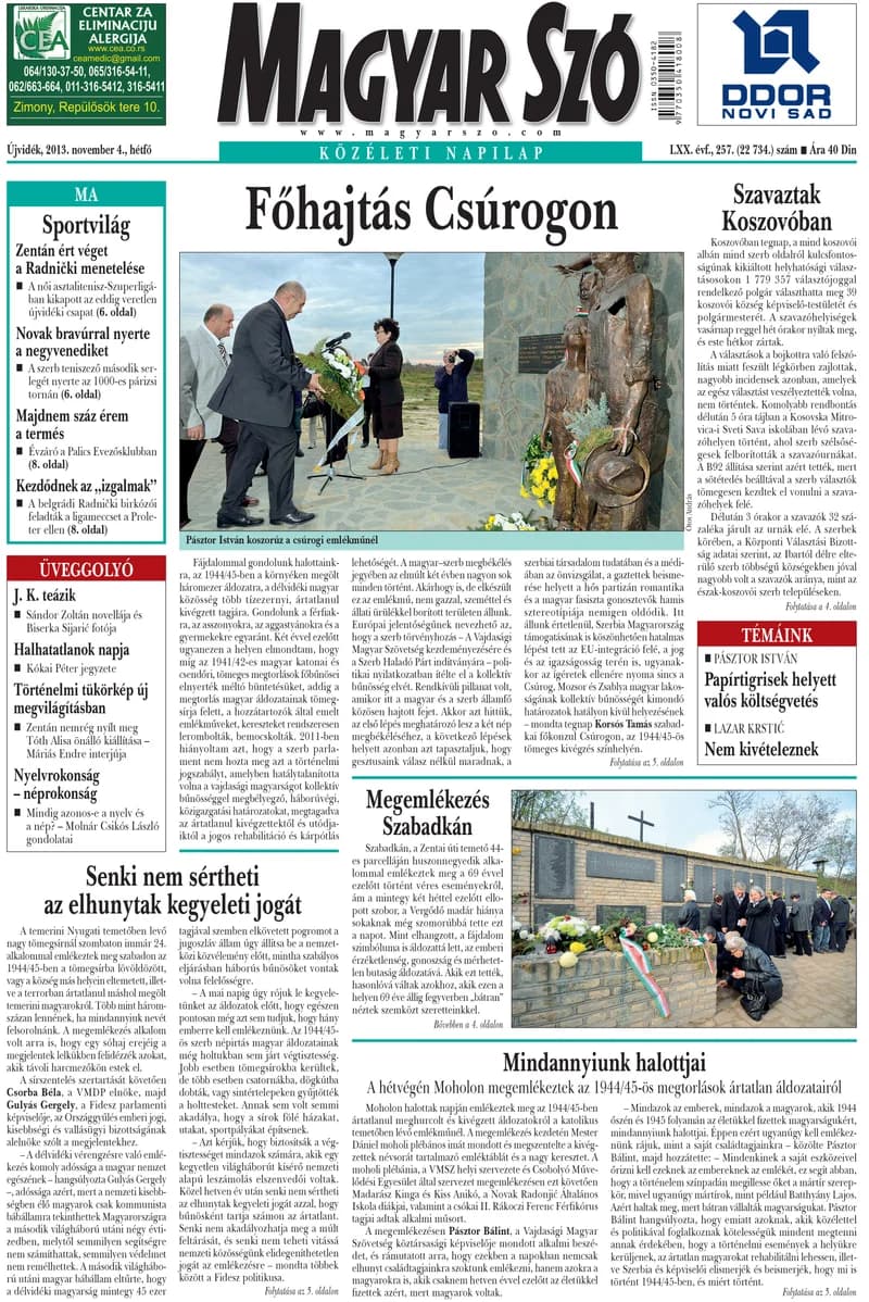 Magyar Szó, 70. évf. 2013. november 4. 257. sz. 1–16. oldal