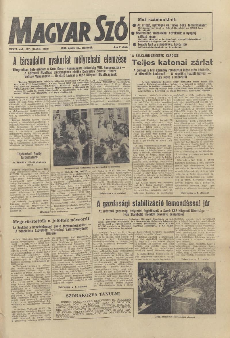 Magyar Szó, 39. évf. 1982. április 29. 117. sz. 1–14. oldal