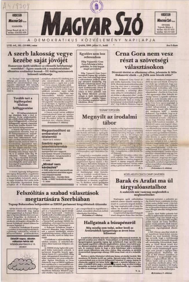 Magyar Szó, 57. évf. 2000. július 11. 161. sz. 1–16. oldal