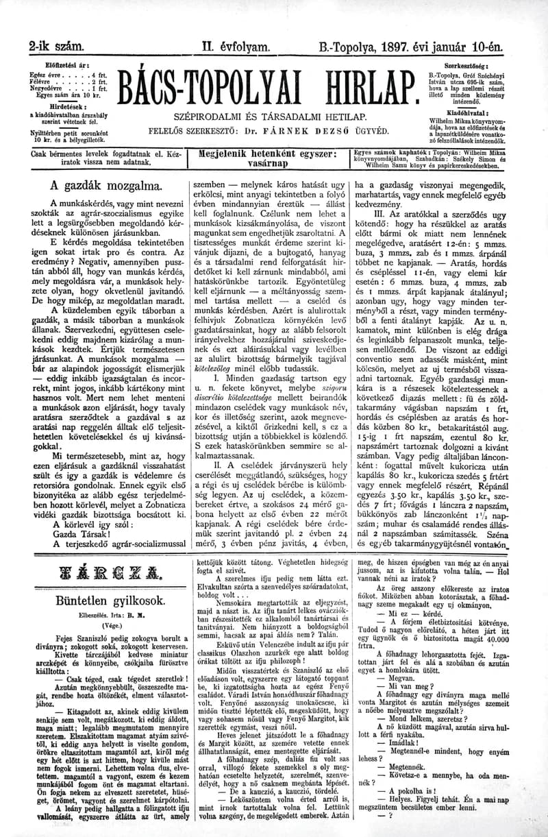 Bács-Topolyai Hirlap, 2. évf. 1897. január 10. 2. sz.