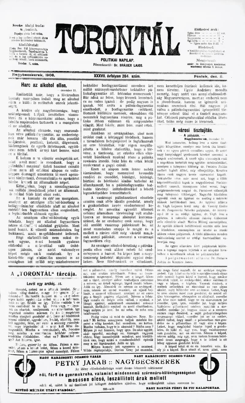 Torontál, 37. évf. 1908. december 11. 284. sz.