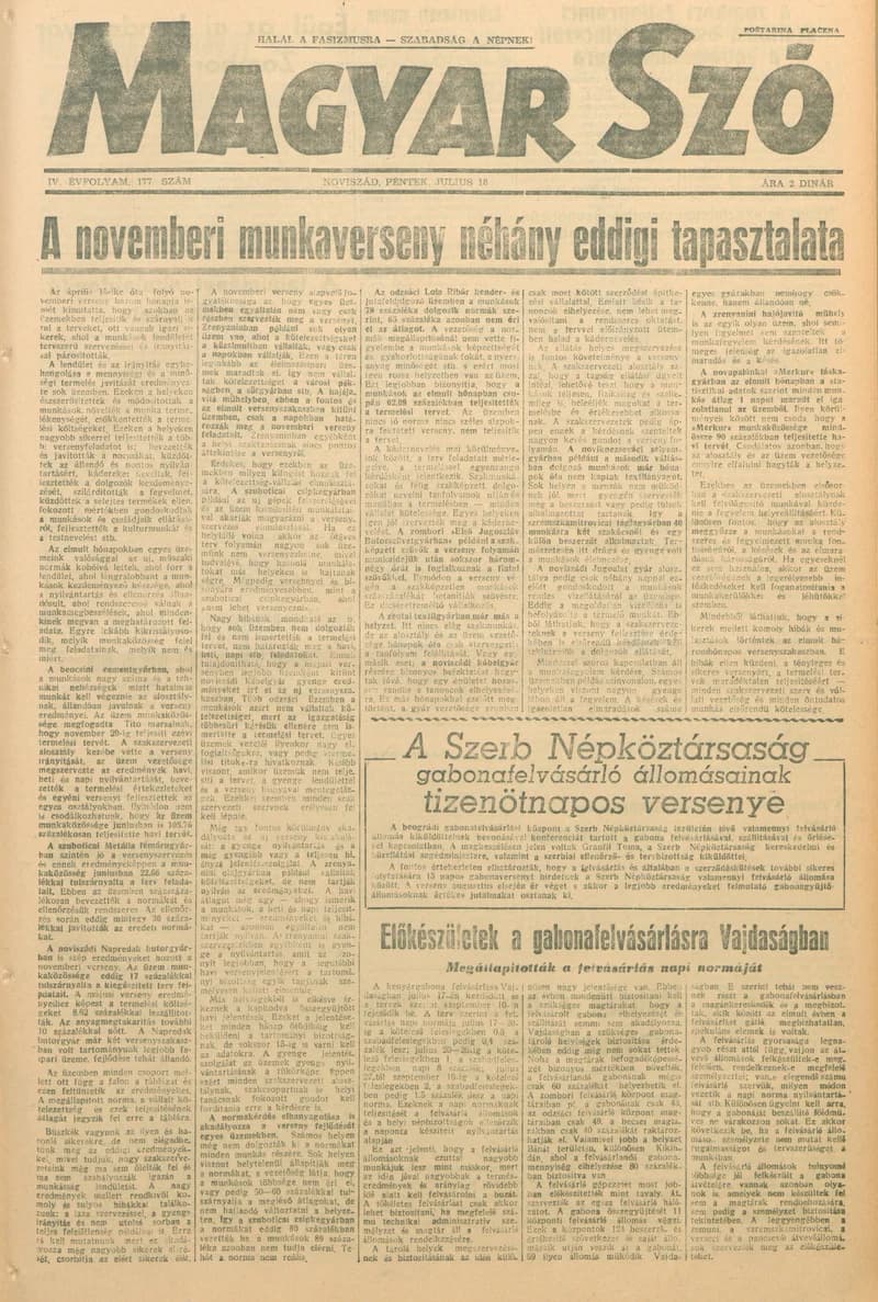 Magyar Szó, 4. évf. 1947. július 18. 177. sz. 1–6. oldal