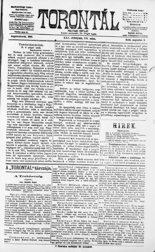 Torontál, 25. évf. 1896. augusztus 4. 178. sz.