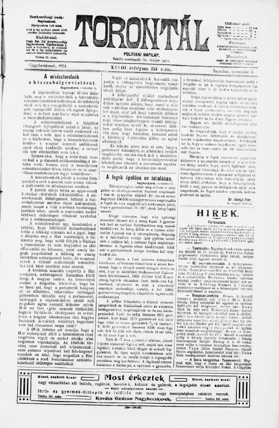 Torontál, 33. évf. 1904. november 5. 253. sz.