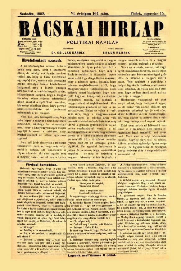 Bácskai Hirlap, 6. évf. 1902. augusztus 15. 164. sz.