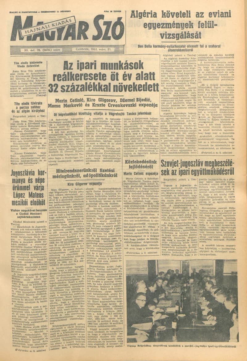 Magyar Szó, 20. évf. 1963. március 21. 78. sz. 1–14. oldal