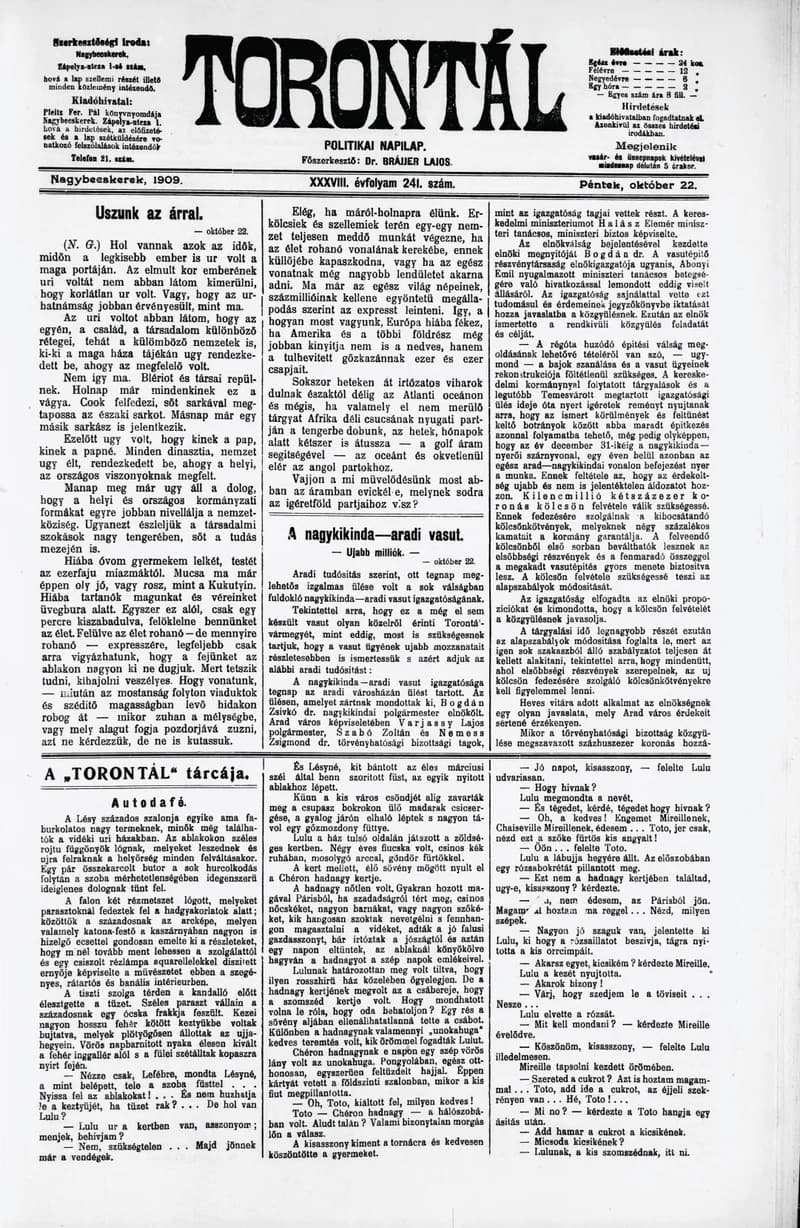 Torontál, 38. évf. 1909. október 22. 241. sz.