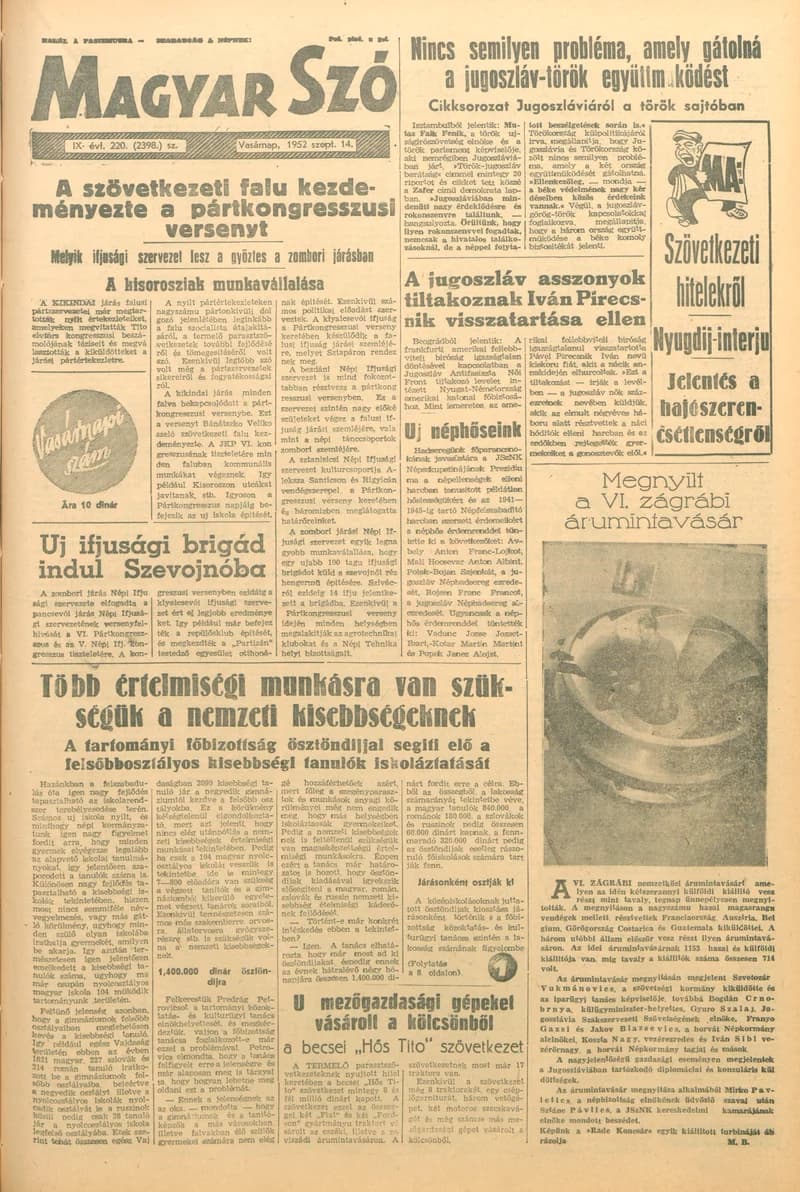 Magyar Szó, 9. évf. 1952. szeptember 14. 220. sz. 1–12. oldal