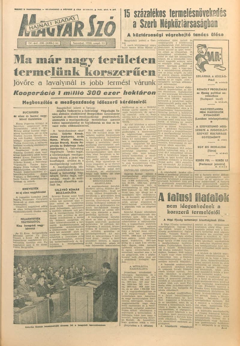 Magyar Szó, 15. évf. 1958. szeptember 13. 230. sz. 1–16. oldal