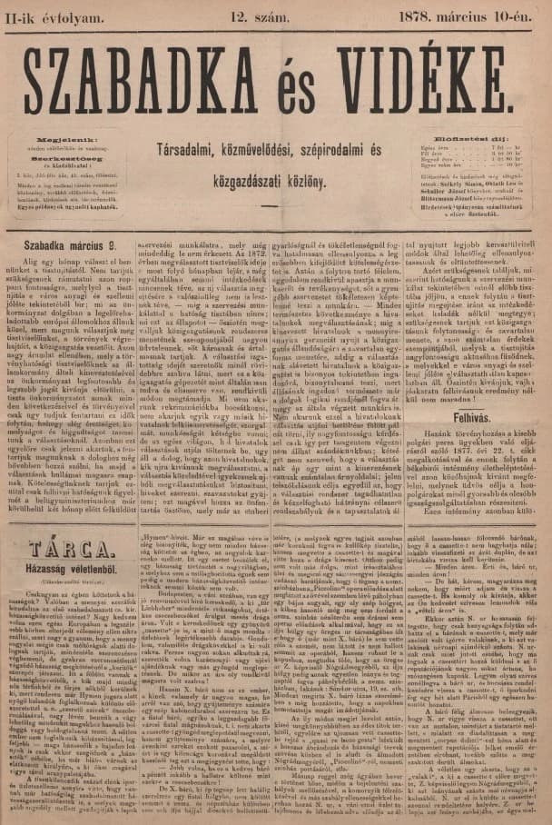 Szabadka és vidéke, 2. évf. 1878. március 10. 12. sz.