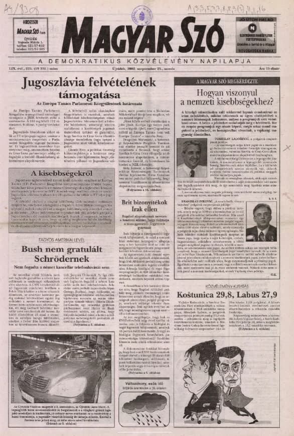 Magyar Szó, 59. évf. 2002. szeptember 25. 225. sz. 1–16. oldal