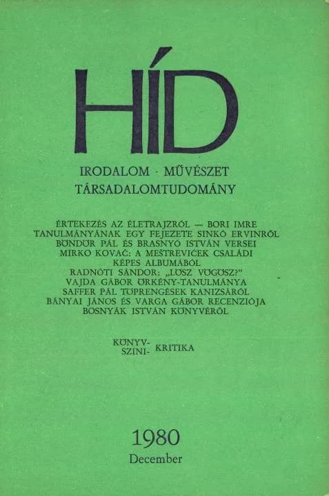 Híd, 44. évf. 1980. december. 12. sz. 1405–1544. oldal