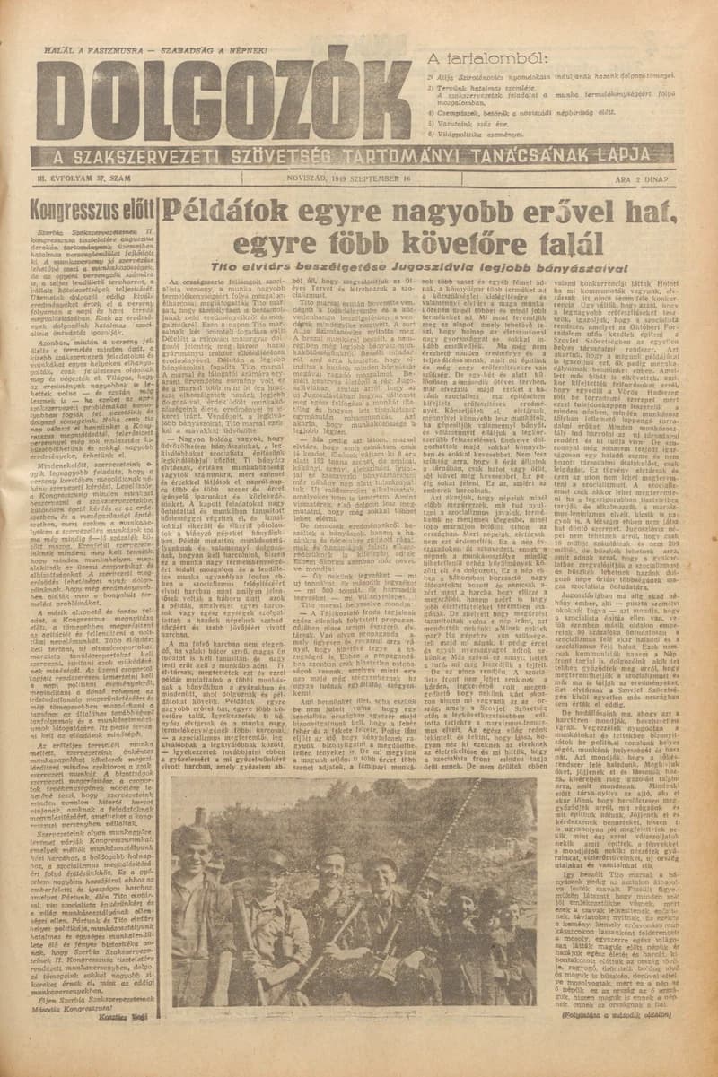 Dolgozók, 3. évf. 1949. szeptember 16. 37. sz.
