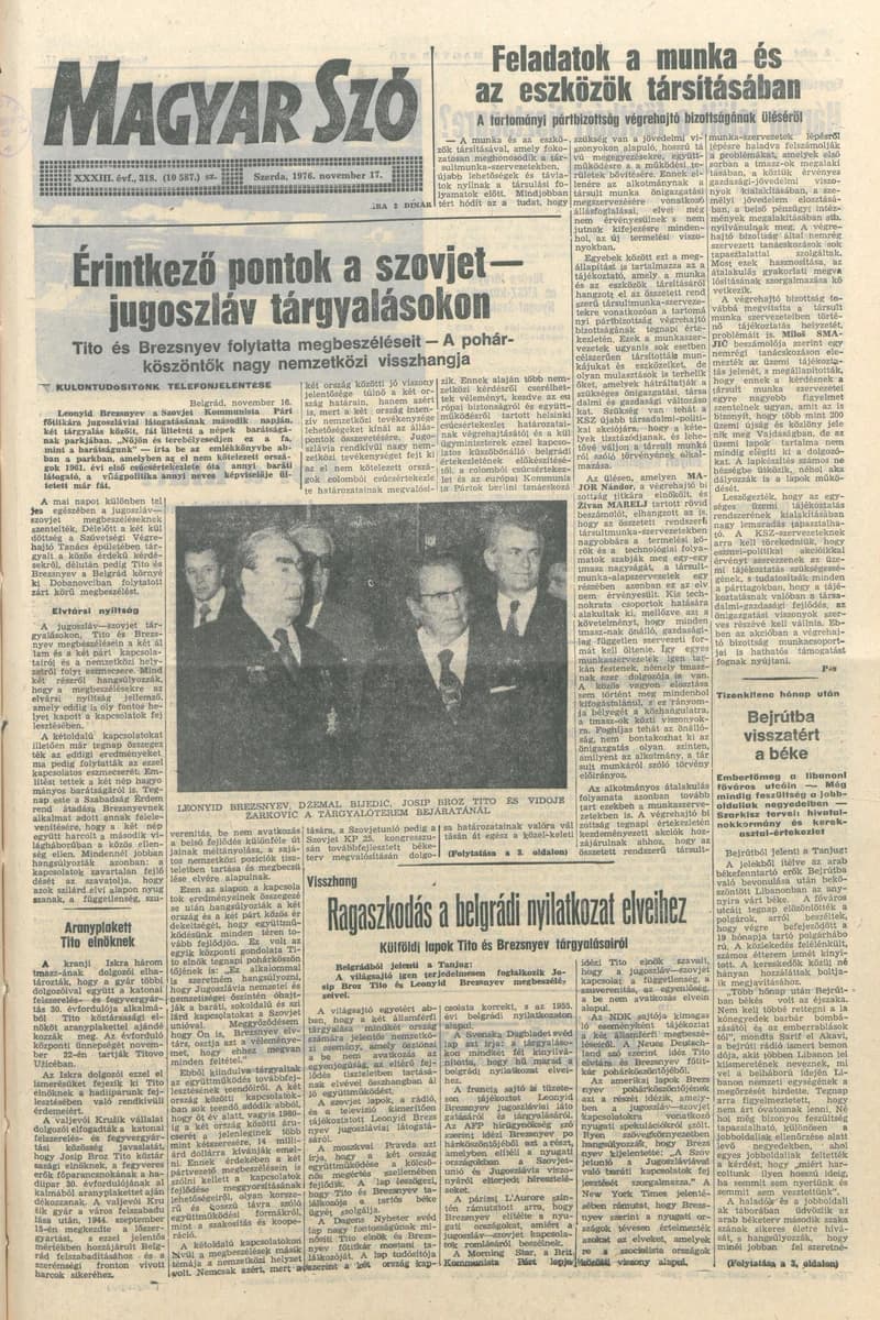 Magyar Szó, 33. évf. 1976. november 17. 318. sz. 1–20. oldal