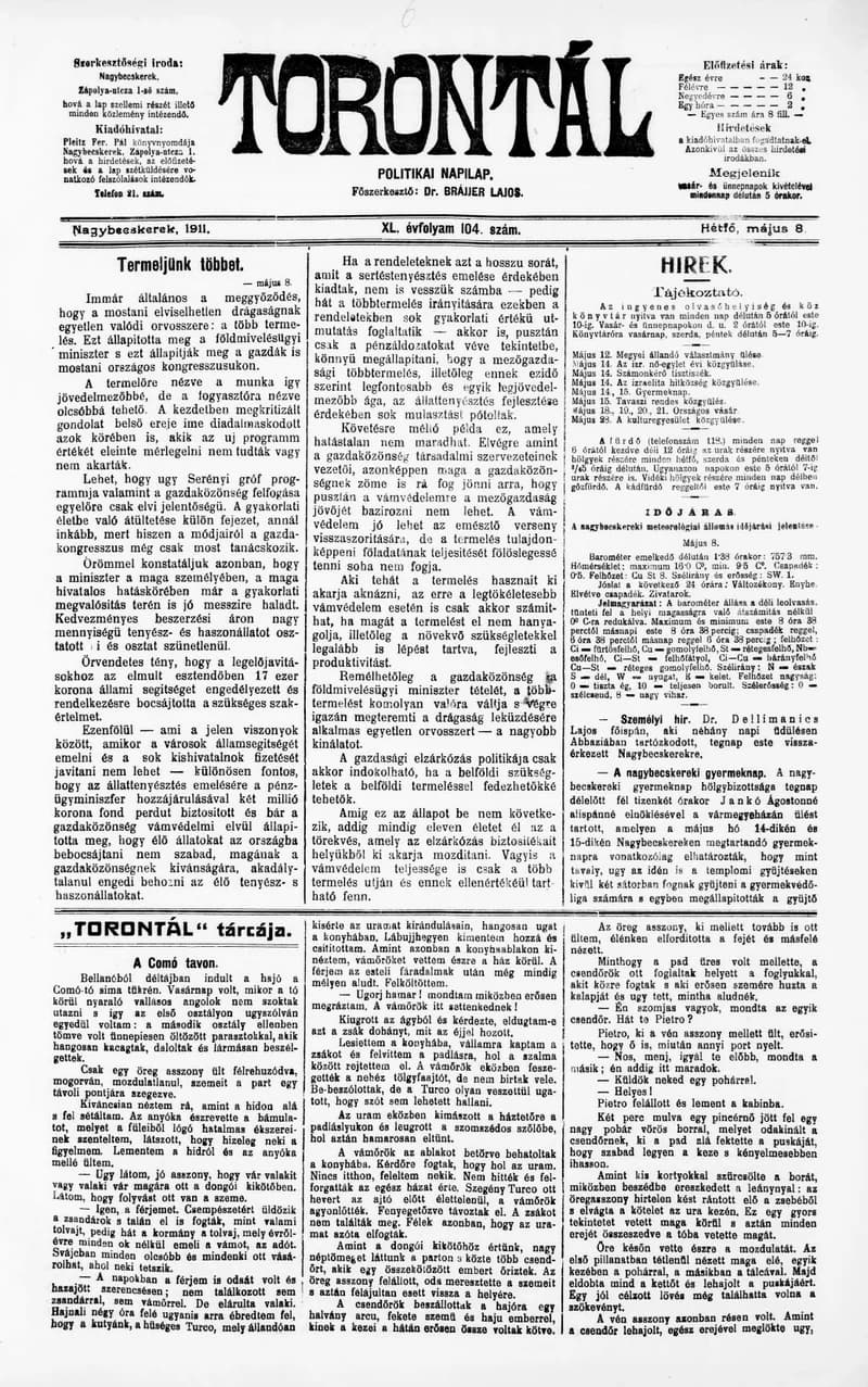 Torontál, 40. évf. 1911. május 8. 104. sz.